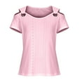 thumbnail image 6 of Lovskoo 2024 Womens Summer Tops Trendy Casual Solid Color Eyelet Cold Shoulder Short Sleeve Pullover Top Pink, 6 of 7