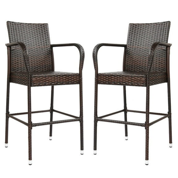 IVV Outdoor Bar Chairs Set of 2, 28" Counter Height Barstools with Armrests, All Weather Wicker Rattan Bar Chairs for Patio, Backyard, Garden, Pool, Balcony and Deck, Brown