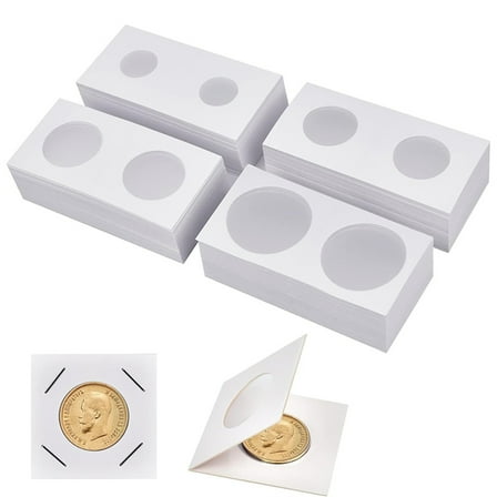 200PCS Cardboard Coin Holders, Coin Paper Clips Coin Holder Storage Compatible with 2x2 Coin Flip Pages for Coin Collection, 4 Sizes