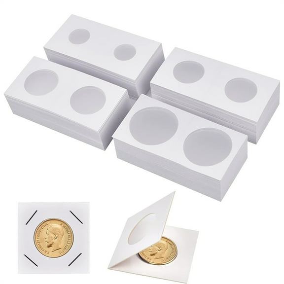 200PCS Cardboard Coin Holders, Coin Paper Clips Coin Holder Storage Compatible with 2x2 Coin Flip Pages for Coin Collection, 4 Sizes