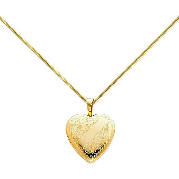 14K Yellow Gold Love Heart Shaped Locket Pendants with 0.8mm Snake Chain - More Lockets (TGDJ-2038, 22.0 Inches)