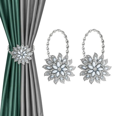 2pcs Crystal Magnetic Curtain Tiebacks, TSV Decorative Flower Drapery Holdbacks for Home