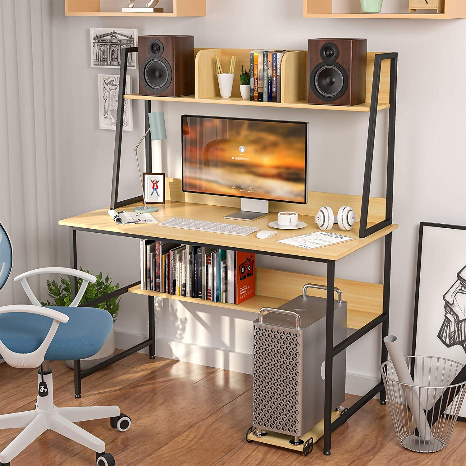 Buy Mecor Computer Desk with Upper Shelf Workstation for Home Office