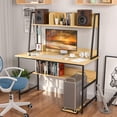 thumbnail image 2 of Mecor Computer Desk with Upper Shelf Workstation for Home Office Desk Modern Writing Study Desk with Storage Bookshelf and CPU Stand for Small Spaces (Yellow), 2 of 4