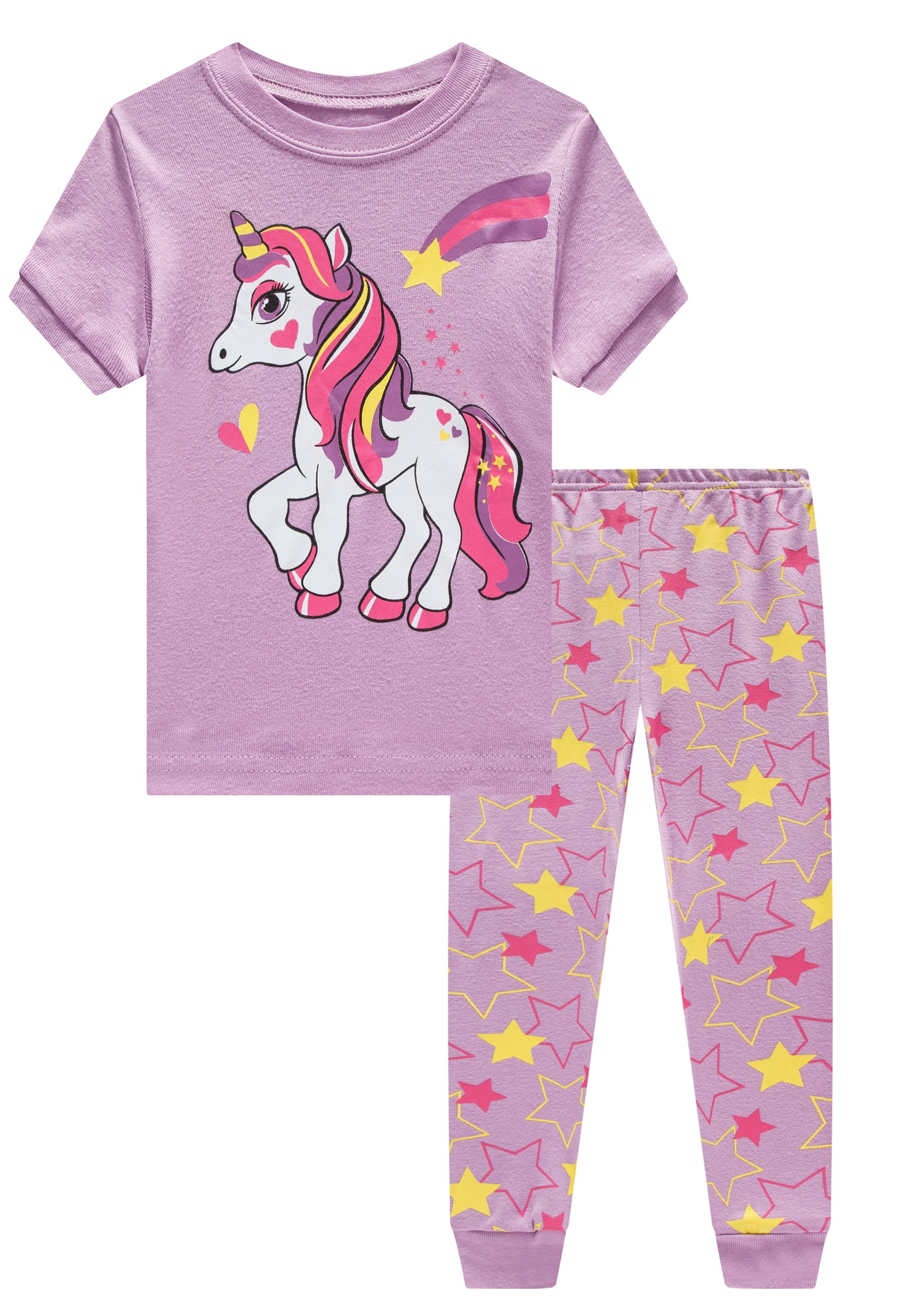 Girls Lilac Pink Sparkle Emoji Unicorn Rainbows Cosy Top Leggings Pyjamas New 