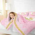 thumbnail image 4 of Castle Fairy Pink Princess Carriage Girl 3 Pieces Queen Comforter Set,Bling Gold Glitter Ultra Soft Bedding Sets,Dreamy Lace Trim Bedding Comforter Set Breathable,Lightweight Room Decor,Reversible, 4 of 8