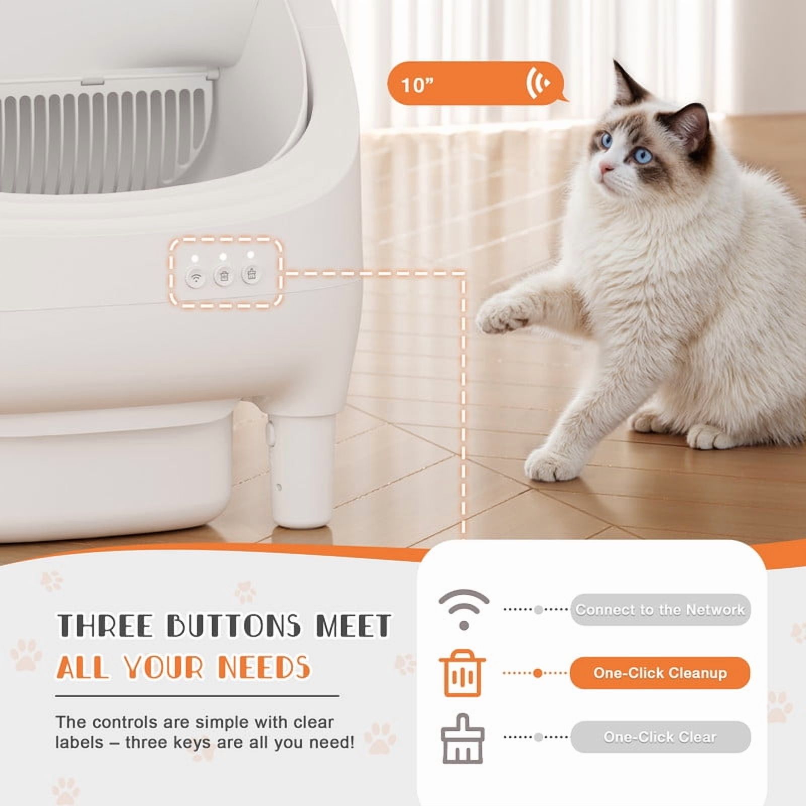 Homall Automatic Self-Cleaning Cat Litter Box – Large Open-Top Design for Multi-Cat Families, Integrated Safety Protection, Includes Trash Bags, White