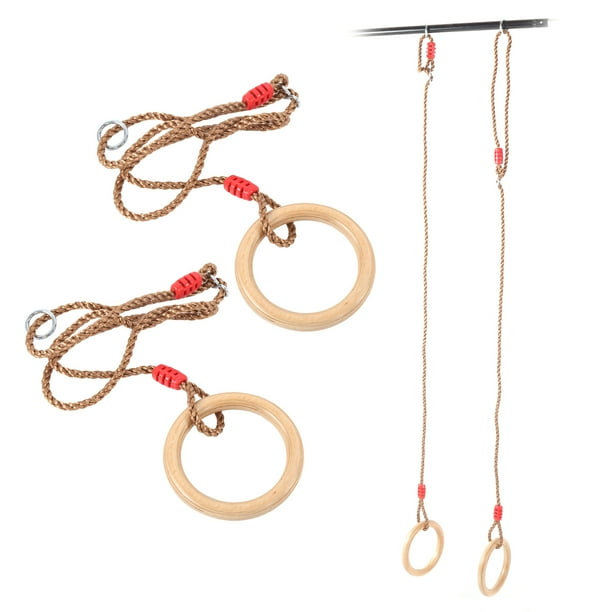 Swing de Gimnasia de Madera, Patio Colgante Colgante Columpio de Madera para Niños Swings Swings de Madera Anillo de Madera Con Cuerda para Ajuste Cruzado