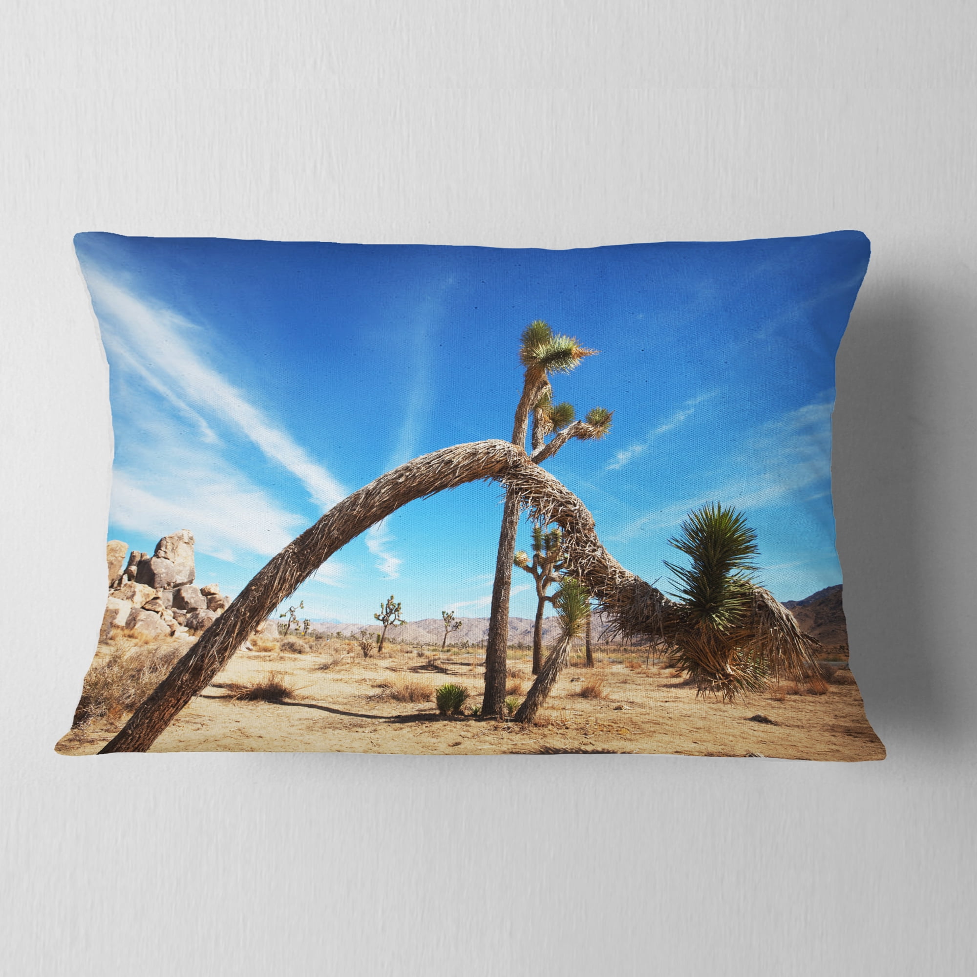 Designart 12" x 20" Blue Polyester Throw Pillow