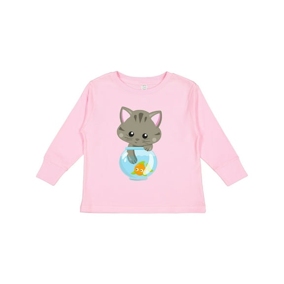 Inktastic Cute Cat, Little Cat, Kitty, Kitten, Fish Bowl Girls Long Sleeve Toddler T-Shirt