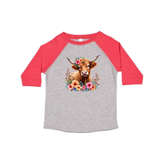 Inktastic Cute Highland Cow with Roses Floral Scottish Farm Western Boys or Girls Toddler T-Shirt