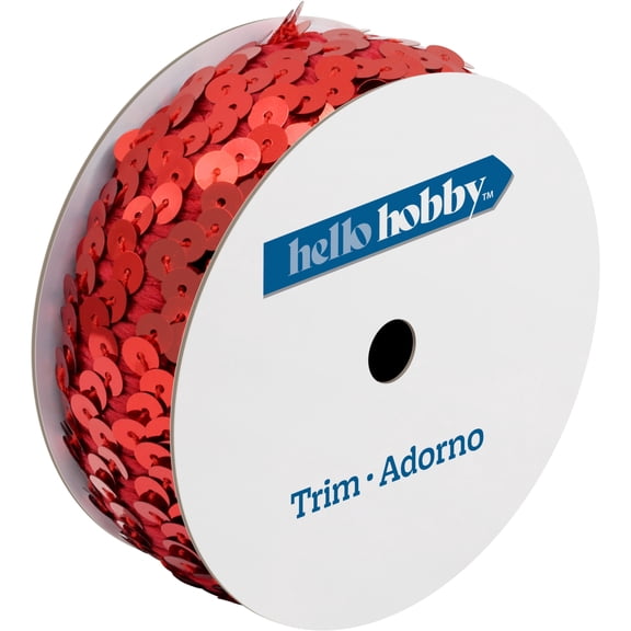 Hello Hobby Red Sequin Stretch Sewing Trim, 1-1/8 in x 3 yd