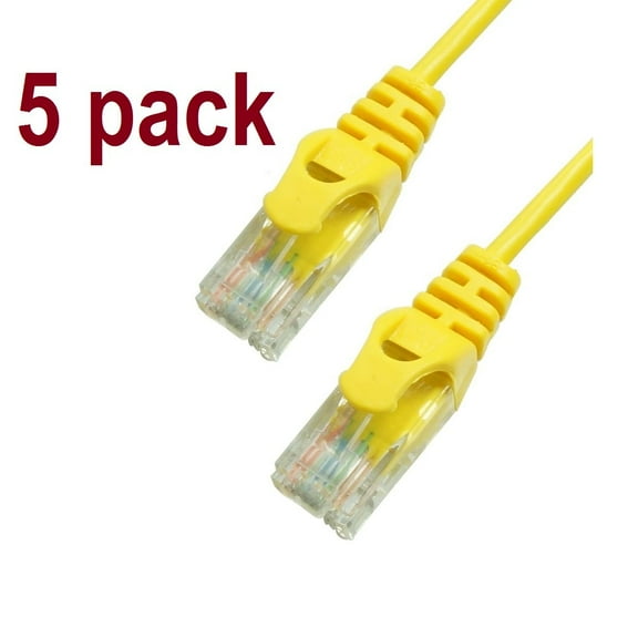 Slim Cat6 7ft,5 Pack,UTP Patch Cable 550MHz, Snagless Yellow