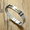 thumbnail image 3 of Esbón de pulseras de acero inoxidable ancho para hombres, Oro Zulema Pulsera cruzada de los hombres de la manera, 3 of 7