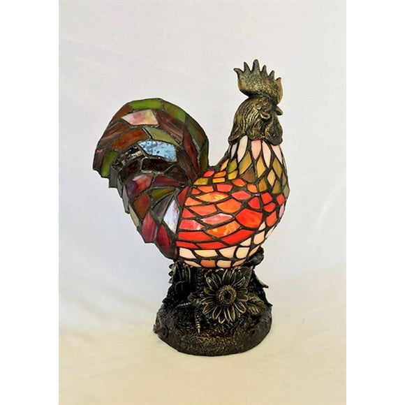 Multi-Color Rooster Tiffany Style Glass Table Lamp
