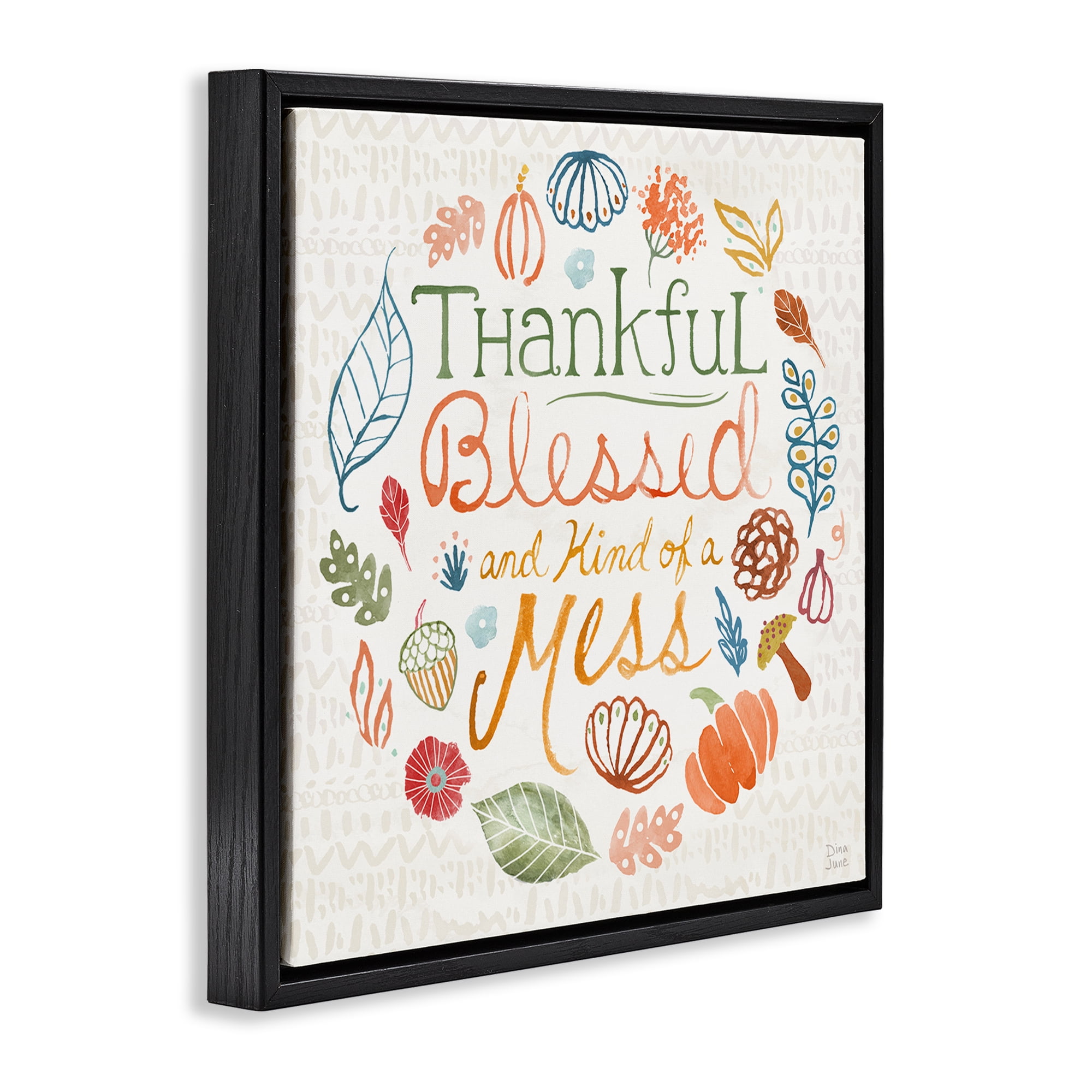 Stupell Industries Kind Of A Mess Autumnal Holiday Painting Black Floater Framed Canvas Art Prints Wall Art, 18 x 18