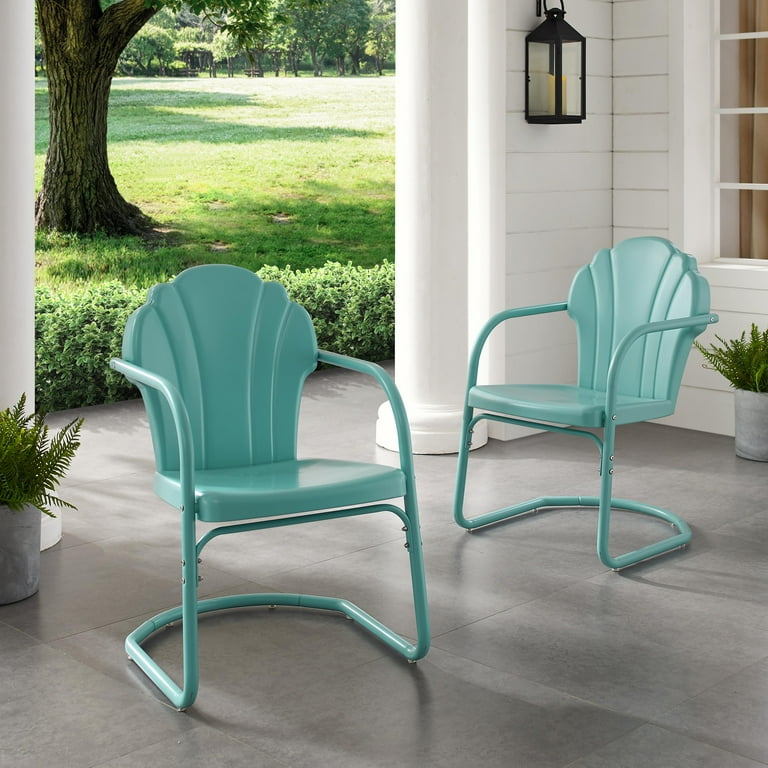 Crosley Furniture Tulip Metal Patio Chair in Blue Set of 2