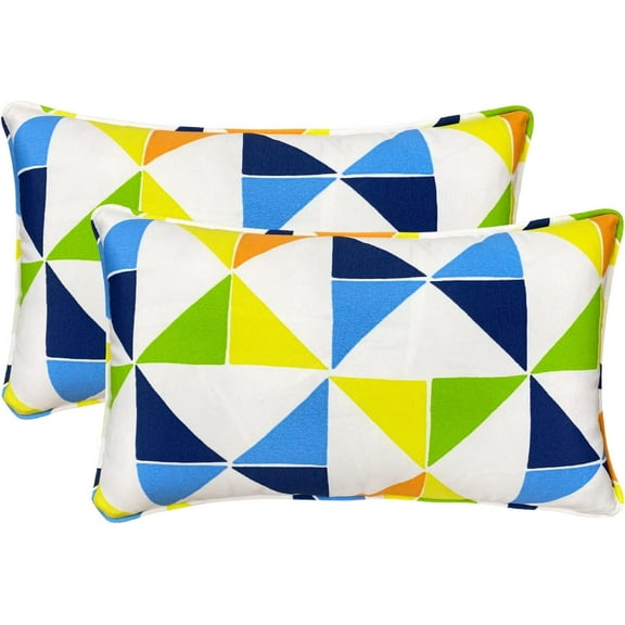 Fabritones Pack of 2 Outdoor Waterproof Decorative Lumbar Pillows with Inserts for Patio Furniture, 20x12 Inch Fade Resistant Patio Garden Lumbar Cushions for Couch Bed Sofa, Triangular Multi