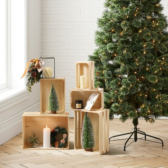 KMwares Rustic Wooden Nesting Crates with Handles, Set of 5 – Vintage Farmhouse Decorative Storage Boxes for Home, Wedding, Party Display, Adults