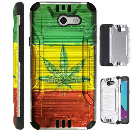 For Alcatel Zip LTE / Alcatel Kora / Alcatel A30 (Amazon) Case Brushed Metal Texture Hybrid TPU Metallic Guard Phone Cover (Weed Nation