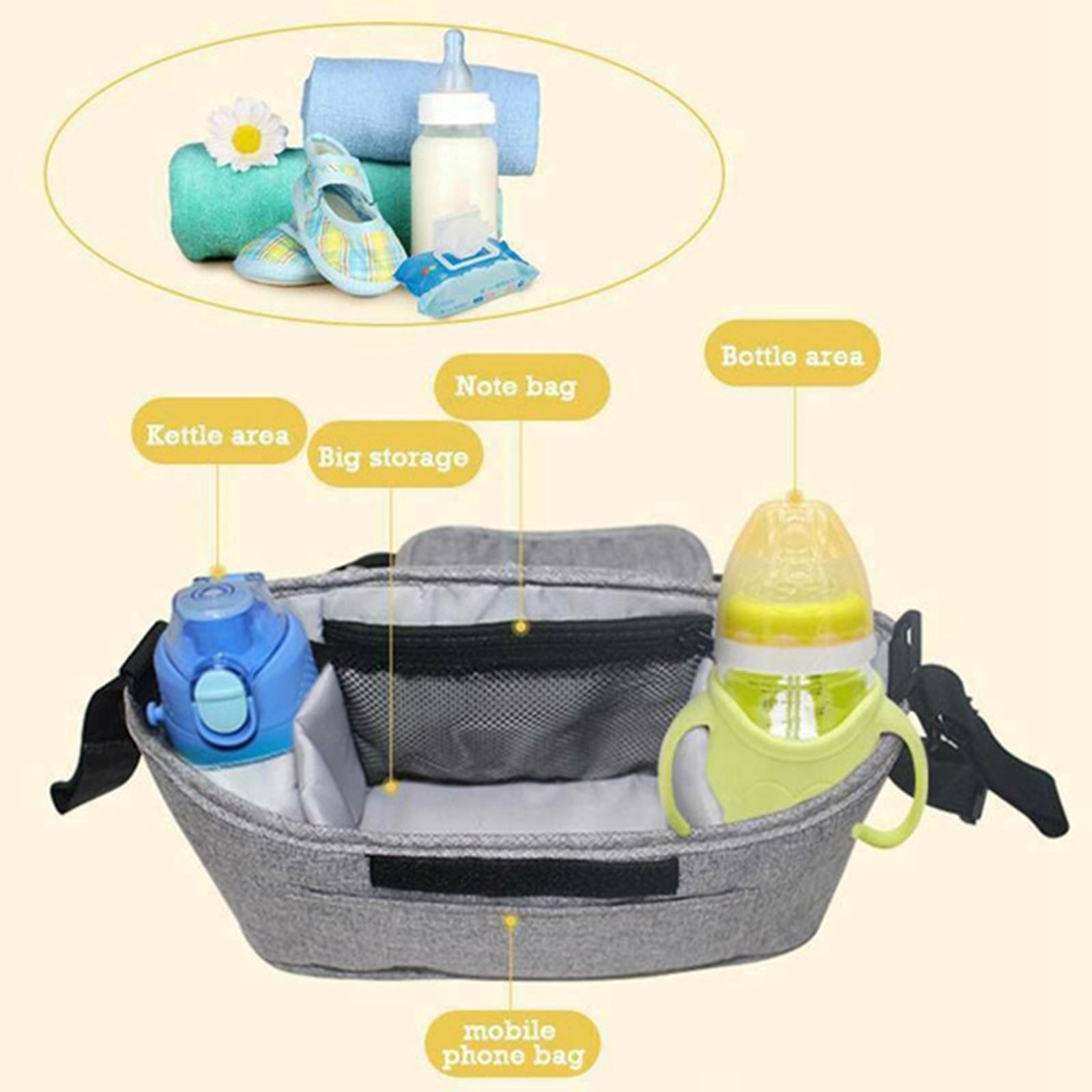 Baby Pram Organizer Bag Hanging Diaper Bag Cup Holder, Easily Attached to Most Handles - Gray Style 1
