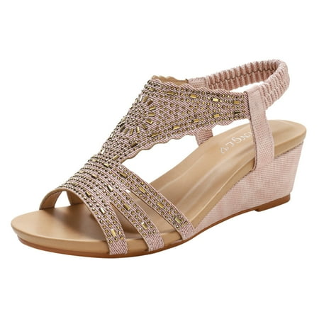 

Larisalt Platform Sandals Women Women s Cute Open Toes One Band Ankle Strap Flexible Summer Flat Sandals Pink