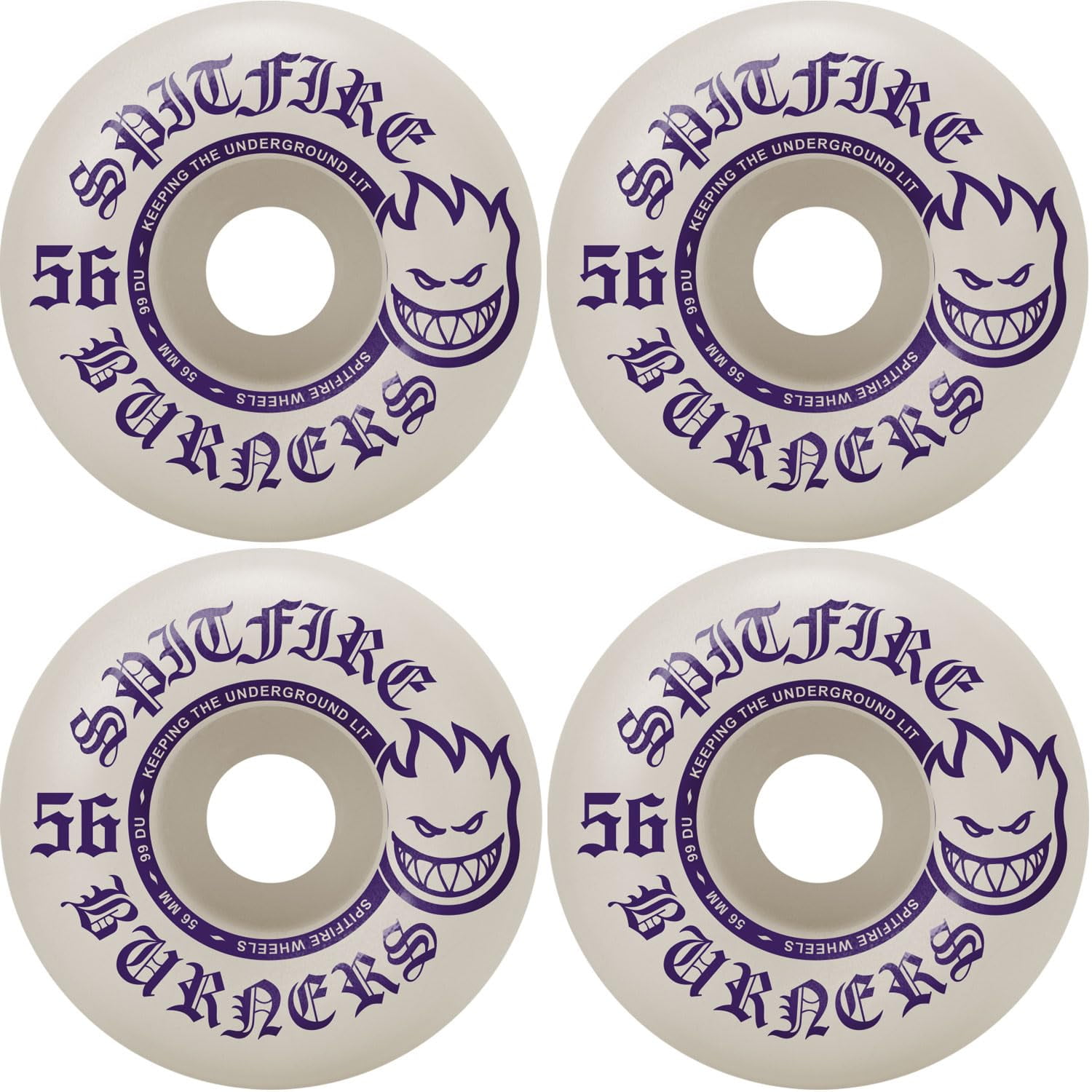 Skateboard Wheels Spitfire Burners 56mm 99A White/Purple - Walmart.ca