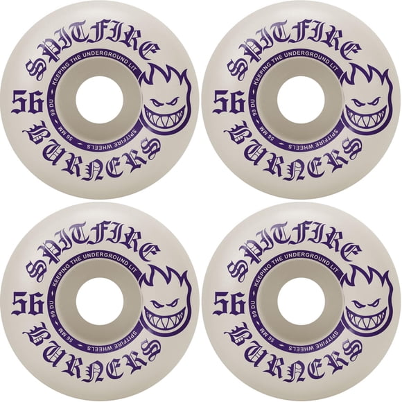 Ruedas de skate Spitfire Burners 56 mm 99 A, color blanco y morado