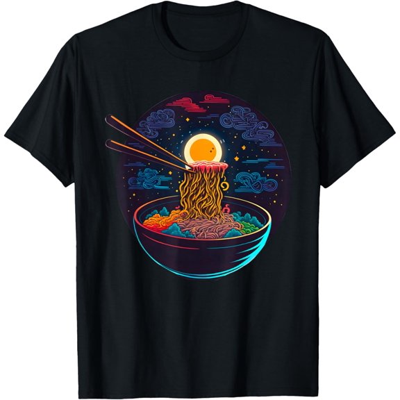 Japanese Moon Ramen Night Graphic Retro Anime Noodles Art T-Shirt