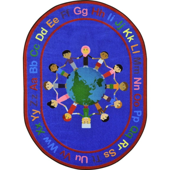 Joy Carpets Kid Essentials A World of Friends 5'4" x 7'8" Oval Area Rug in Color Multi