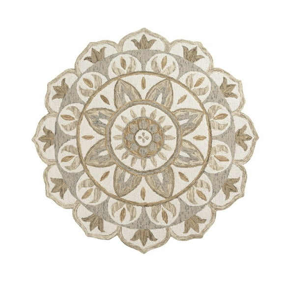 LR Home Dazzle Wool Area Rug Indoor in Ivory/Brown, 5' Round