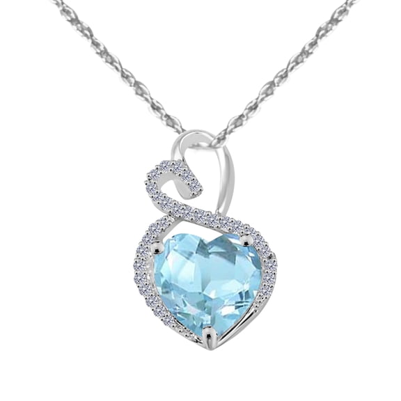 Mauli Jewels Engagement Necklace for Women 3.90 Carat Diamond And Heart Shape Gemstone White Gold Pendant 4 prongs 14K With 18'' Box Chain|Silver Chain