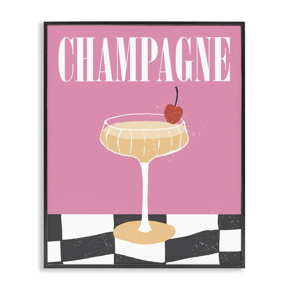 Stupell Industries Champagne with Cherry Food & Beverage Painting Black Framed Art Print Wall Art, 11 x 14