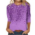 thumbnail image 2 of Homenesgenics Womens Tops under $5 Women's Printed Round Neck Pullover Long Sleeved Casual Tops for Women Sequined Plus Size Tunic Tops Womens Tops under $10, 2 of 5