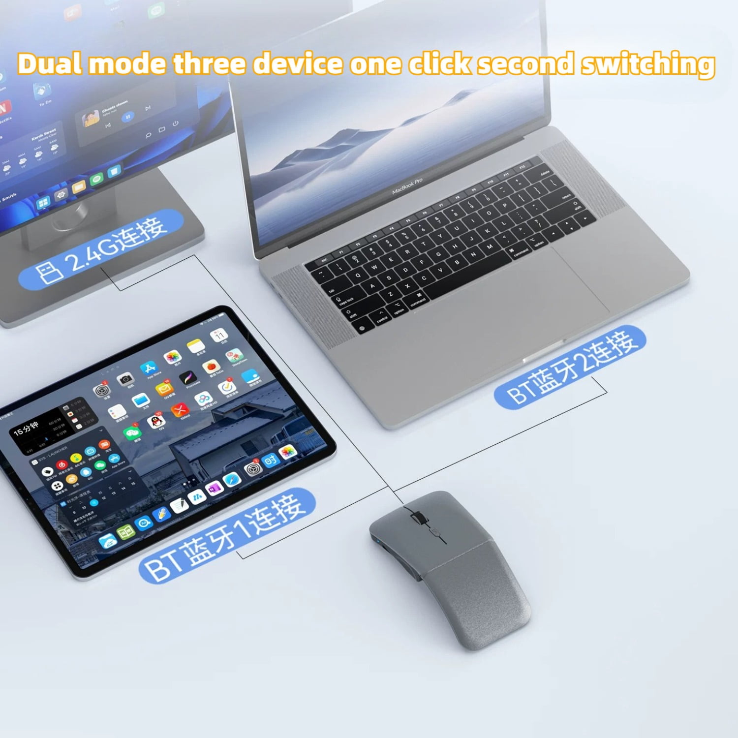 BOW Foldable Bluetooth Mouse, Portable Rechargeable Travel Mouse for Laptop MacBook Tablet Smartphone