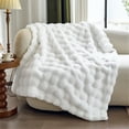 thumbnail image 2 of Parojati 90*90 Faux Fur Throw Blanket for Queen Size Bed - Extra Soft Fluffy Warm Bubble Design Blanket for Couch, Sofa and Versatile Use for Bedroom, Living Room, Farmhouse, White, 2 of 10