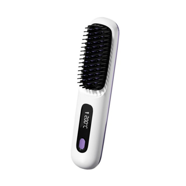 Plancha de pelo inalámbrica con 3 temperaturas ajustables, regalo para mujeres y niñas, peine alisador de pelo con calefacción y alimentación por USB. Blanco