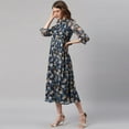 thumbnail image 4 of Janasya 3/4 Sleeve Floral Navy Blue Poly Georgette Summer Midi Dress For Women, 4 of 7