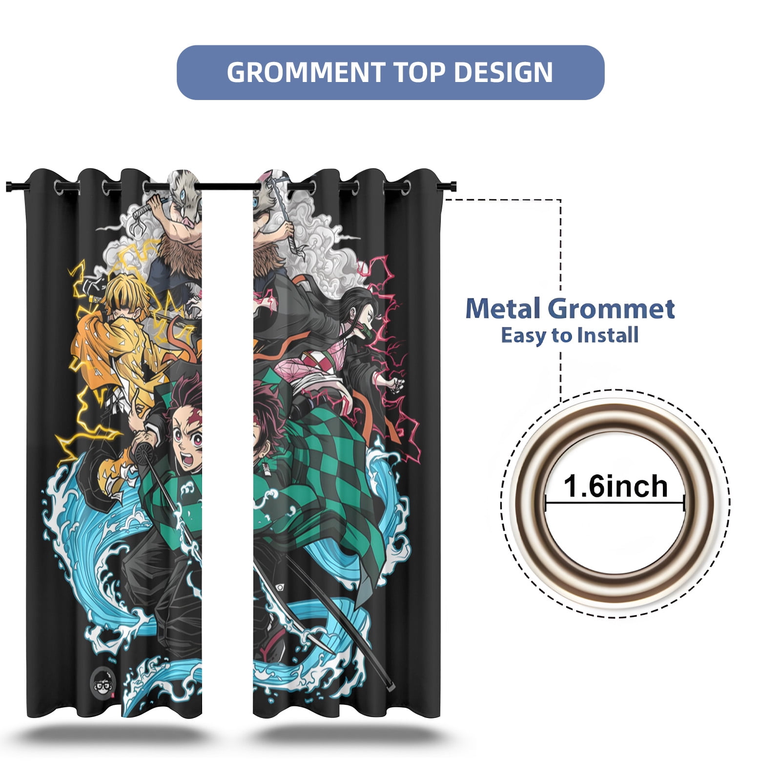 Anime Curtains for Bedroom Drapes Slayer Tanjirou Inosuke Kyoujurou Print Design Window Treatments Curtain Panel Set, 2-Panels, 42" W x 63" L