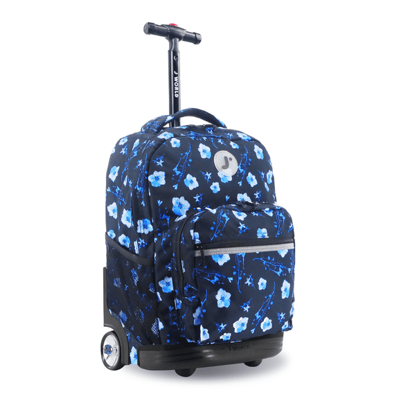 J World Girls Sunrise 18" Rolling Backpack for School and Travel, Night Bloom