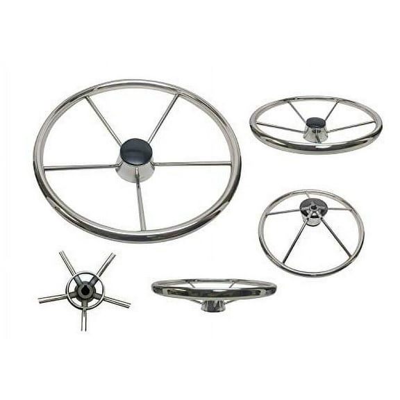 Pactrade Marine 13 1/2" Destroyer SS 304 Boat Steering Wheel 5 Spoke Black Cap