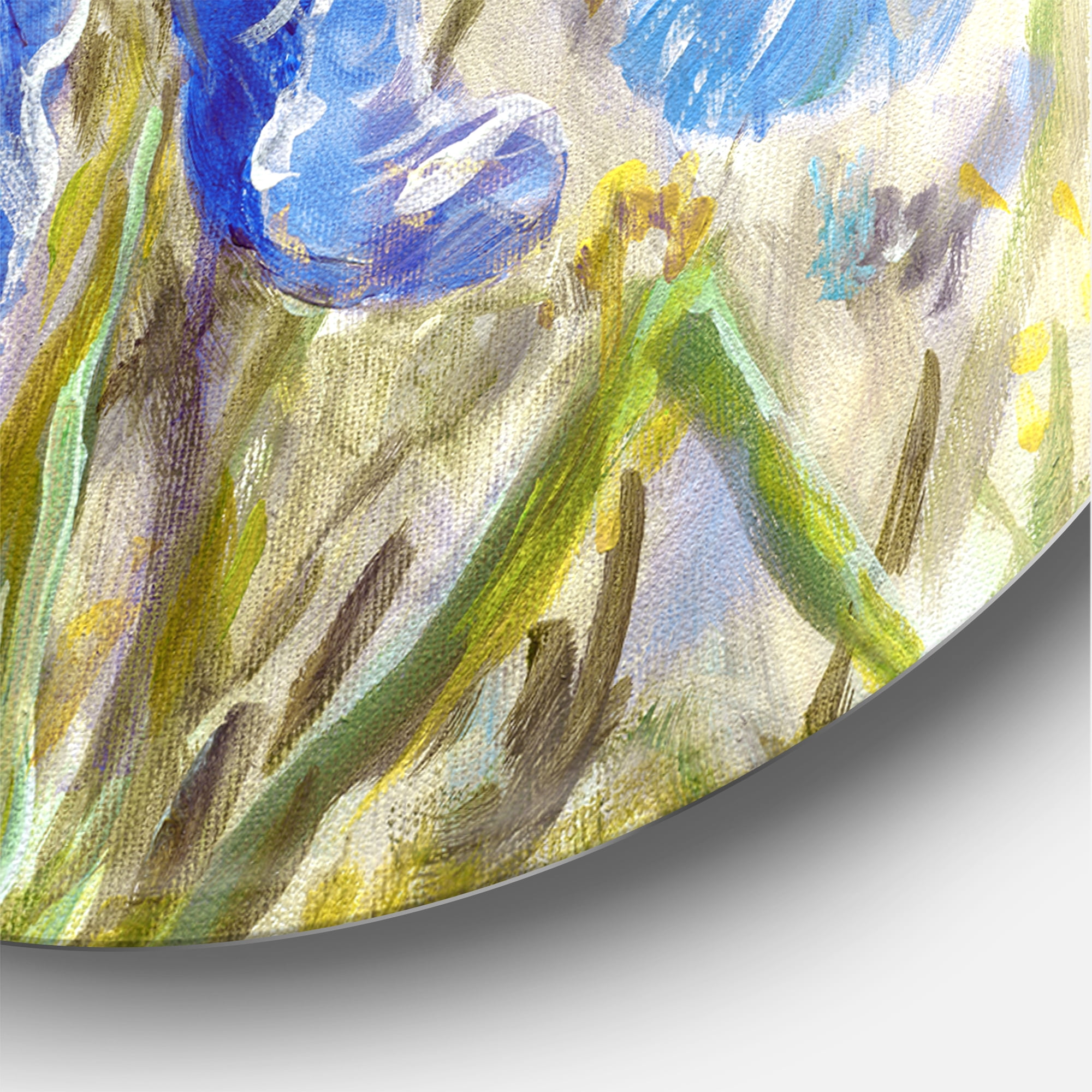 Designart 'Blue Irises Blossoming Flowers' Traditional Circle Metal Wall Art 11x11 - Disc of 11