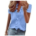 thumbnail image 2 of Wycnly Womens Blouses and Tops Dressy Plus Size Loose Fit Ruffle Layer Pullover Shirt 2024 Summer V-Neck Short Sleeve Letter Print Casual Blouses Blue l, 2 of 7