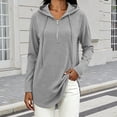 thumbnail image 2 of Plus Size Women's Loose Fit Hooded Drawstring Long Sleeve Pocket Solid Color Top Blouse Casual Comfortable Cozy Fashion Trendy Outfits Daily | CSEONE,Gray 2XL, 2 of 8