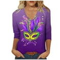 thumbnail image 2 of ZRGHAOYLQ Mardi Gras Pullover Shirts 3/4 Sleeve Carnival T-shirts Loose Fit V Neck Holiday Party Dressy Blouses Trendy Mardi Gras Mask Graphic Tees, 2 of 5