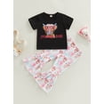 thumbnail image 2 of Bagilaanoe 2pcs Toddler Baby Girl Long Pants Set Print Short Sleeve T-shirt Tops + Rainbow Flare Trousers 9M 12M 2T 3T 4T 5T Kids Casual Outfits, 2 of 8