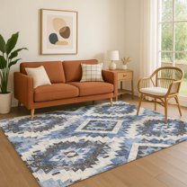 Addison Rugs Mayfield Premium Machine Washable Transitional Aztec Blue Rectangle Rug, 10' x 14'