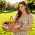 thumbnail image 3 of Clearance Sale! Wicker Picnic Sundries Photography Props With Handle Storage For Wedding Holiday Gardening Hiking Food Storage Practical Home Decor 10.2" X 9.8" X 7.9", 3 of 6