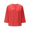 thumbnail image 4 of Womens 3/4 Sleeve Linen Tops Plus Size V Neck Button Down Shirt Work Casual Blouses for Spring Summer Fall (4XL, Pink), 4 of 7