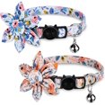 thumbnail image 1 of Collar de gato desmontable con flores y cascabel (azul y naranja) - Conjunto de 2 piezas con collar de gato con cascabel y collar de gato con girasol, accesorio para mascotas, ajustable, apto para gat, 1 of 5